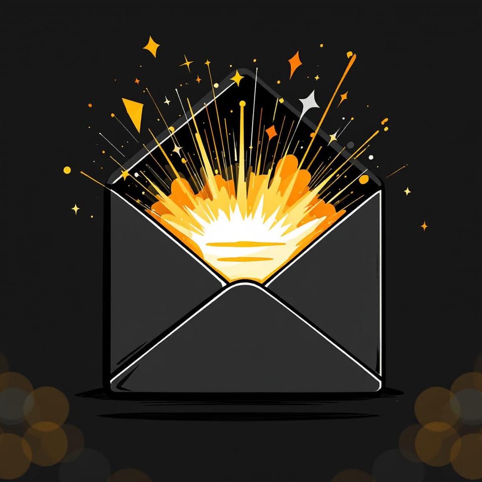 Email logo with gold sparks representing a powerful headline